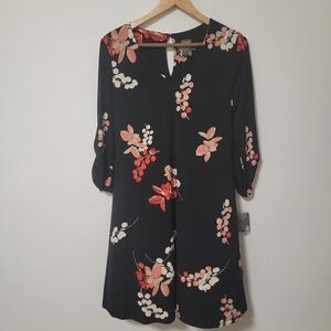 Taylor Black Dress with Red and White Floral Design